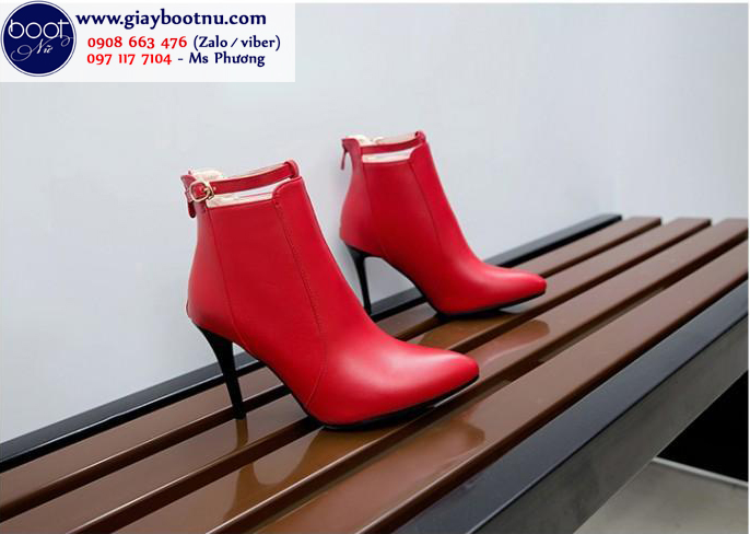 Boot nữ cổ ngắn gót nhọn màu đỏ HIỆN ĐẠI GBN6403 