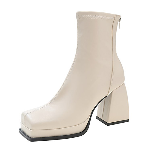 Giày boot nữ cổ ngắn MÀU KEM gót trụ 9cm CHẮC CHÂN, MŨI VUÔNG thời thượng GBN64B