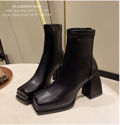 Giày boot nữ cổ ngắn gót trụ 9cm CHẮC CHÂN, MŨI VUÔNG thời thượng GBN64A