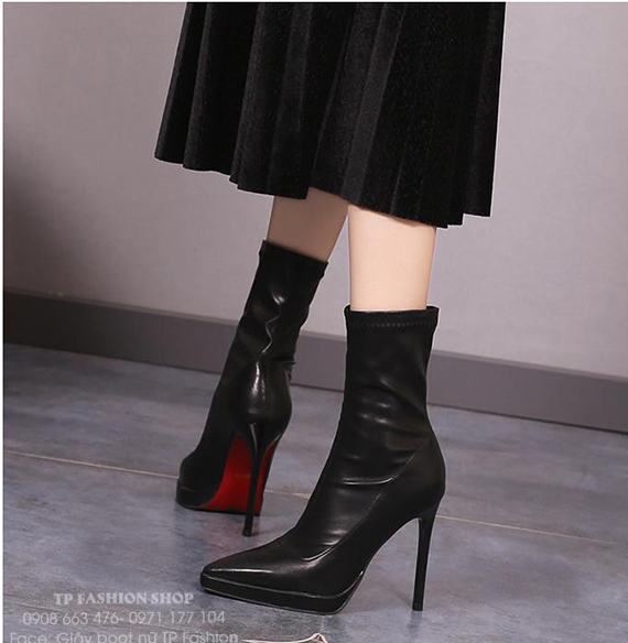 Giày boot nữ cao gót 11cm MŨI NHỌN, GÓT NHỌN cổ lửng ĐƠN GIẢN ôm chân GBN69