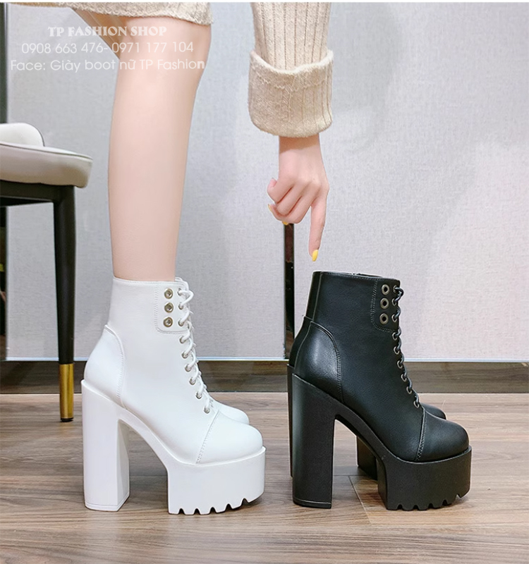 Giày combat boot cột dây ĐẾ VUÔNG 14.5CM mang tiệc, biểu diễn, dance GBN70A