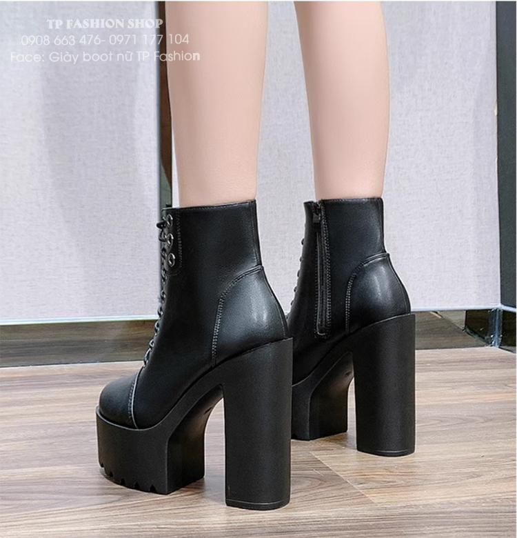 Giày combat boot cột dây ĐẾ VUÔNG 14.5CM mang tiệc, biểu diễn, dance GBN70A