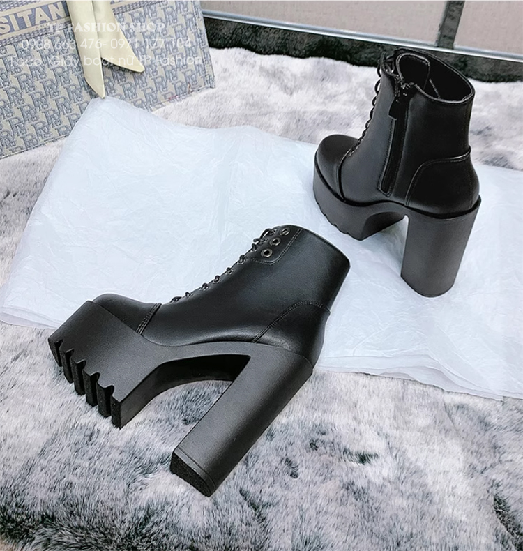 Giày combat boot cột dây ĐẾ VUÔNG 14.5CM mang tiệc, biểu diễn, dance GBN70A