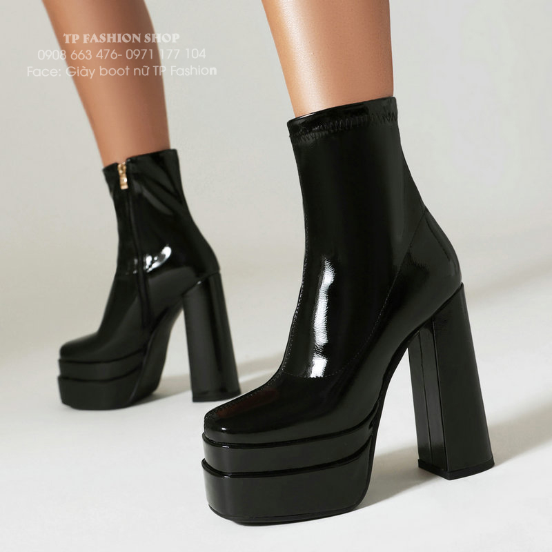 Giày boot nữ cổ ngắn cao gót 14cm đế kép CHẮC CHÂN, mang tiệc, biểu diễn, chụp ảnh GBN74A
