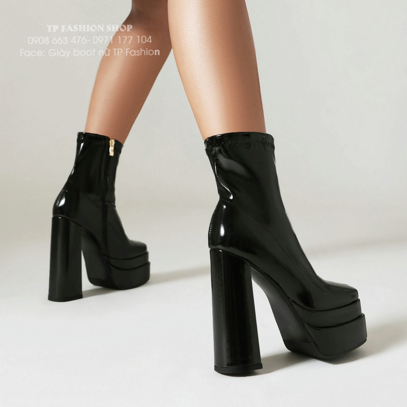 Giày boot nữ cổ ngắn cao gót 14cm đế kép CHẮC CHÂN, mang tiệc, biểu diễn, chụp ảnh GBN74A