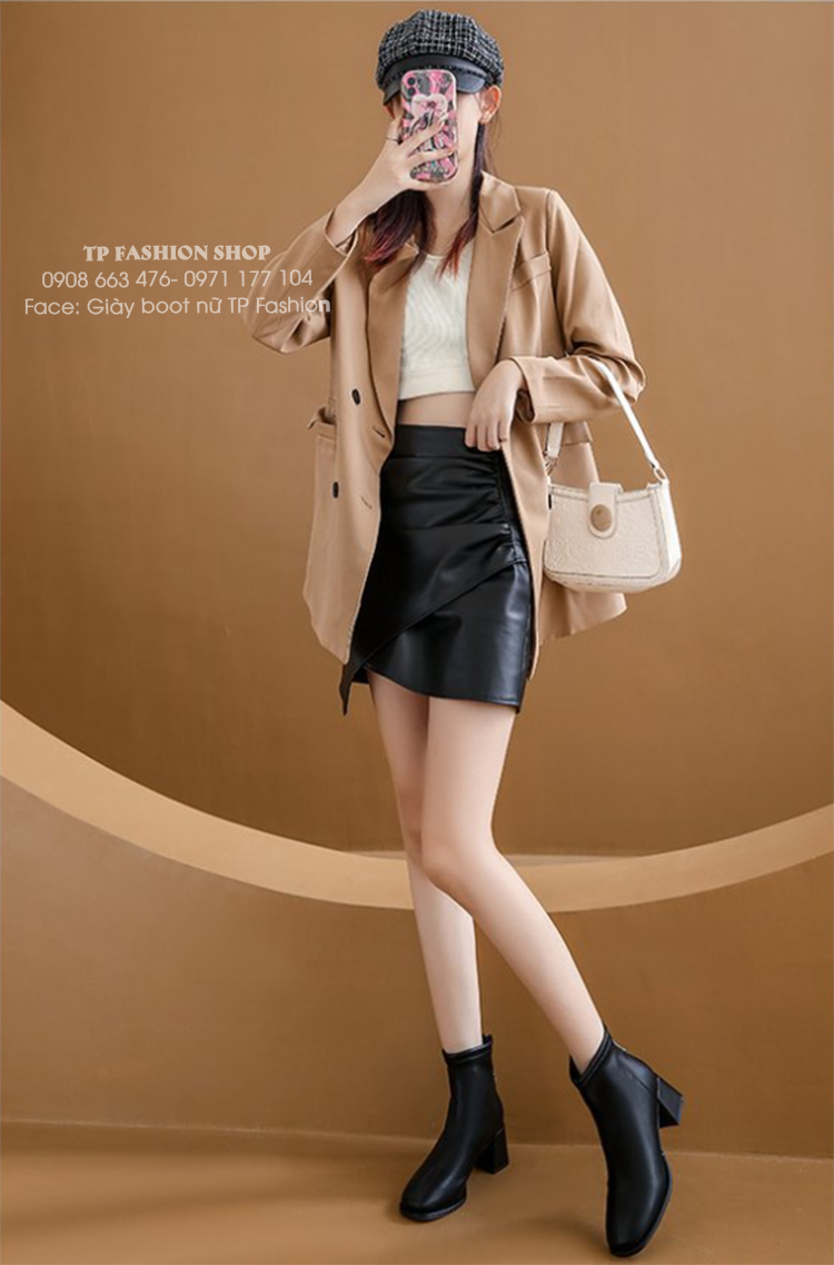 Giày boot nữ ĐẾ THẤP 5CM style ĐƠN GIẢN, HIỆN ĐẠI dây kéo đính hạt xinh xắn GBN77A