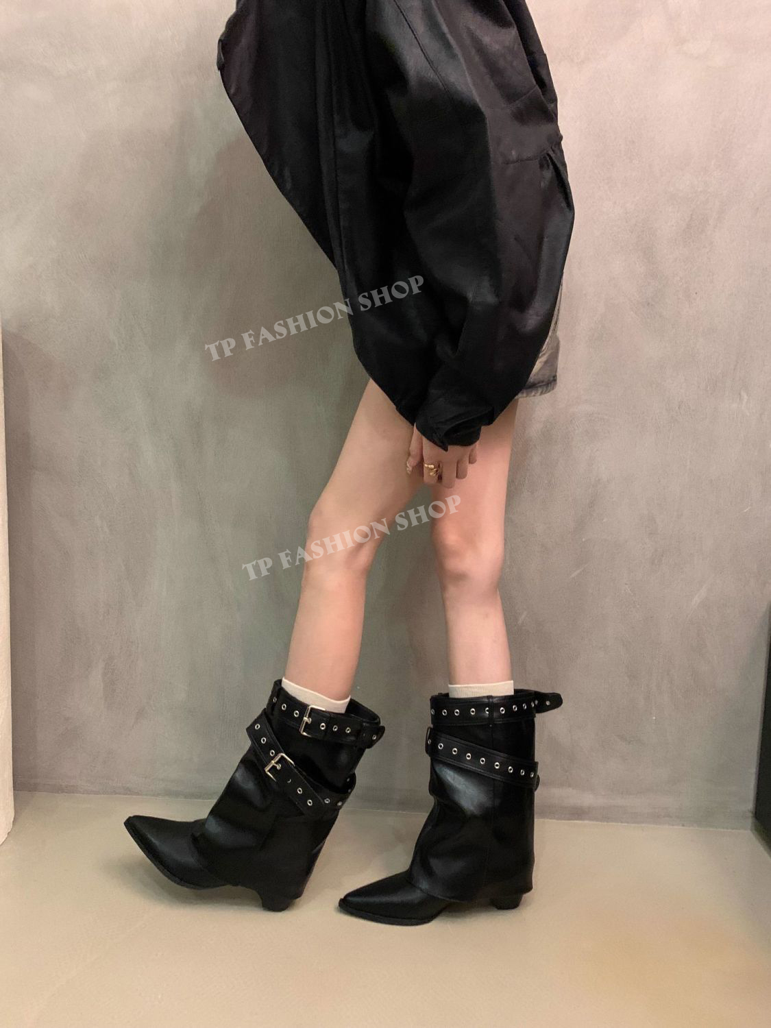 Giày boot ngắn CỔ LẬT, GIẤU GÓT mũi nhọn hottrend style mới lạ độc đáo GBN78A