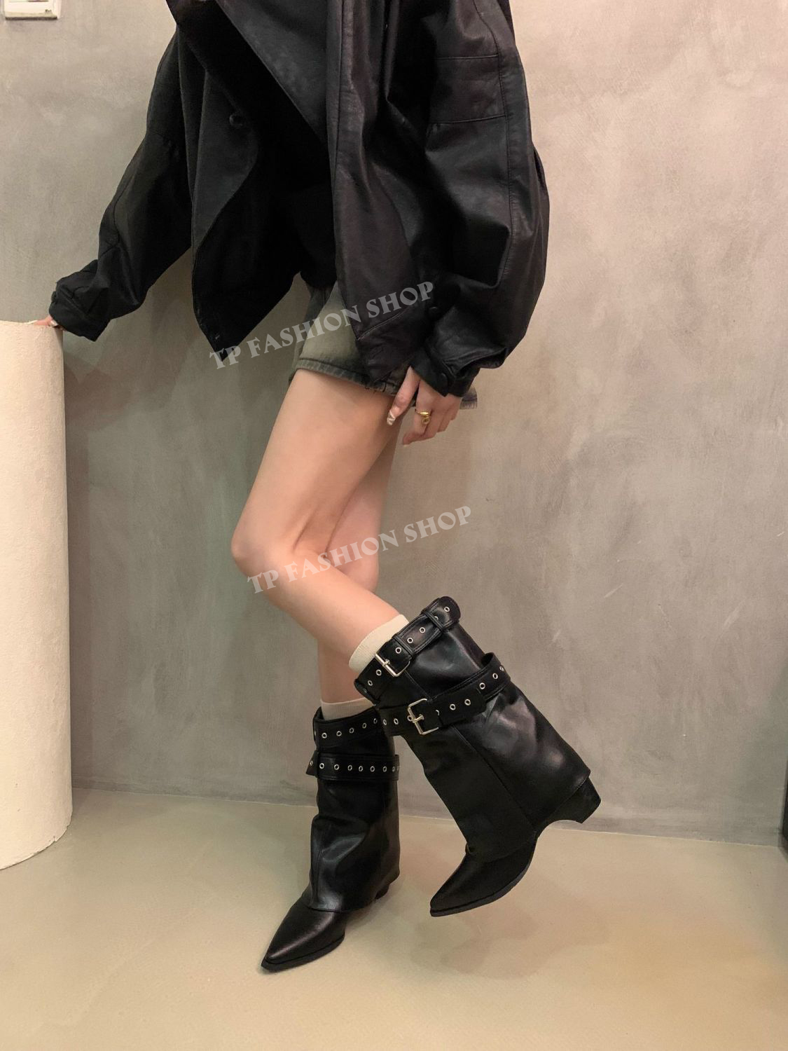 Giày boot ngắn CỔ LẬT, GIẤU GÓT mũi nhọn hottrend style mới lạ độc đáo GBN78A