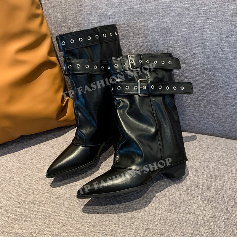Giày boot ngắn CỔ LẬT, GIẤU GÓT mũi nhọn hottrend style mới lạ độc đáo GBN78A