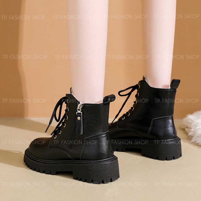 Giày boot nữ cổ ngắn CỘT DÂY đế thấp 5cm trẻ trung, hiện đại GBN80A