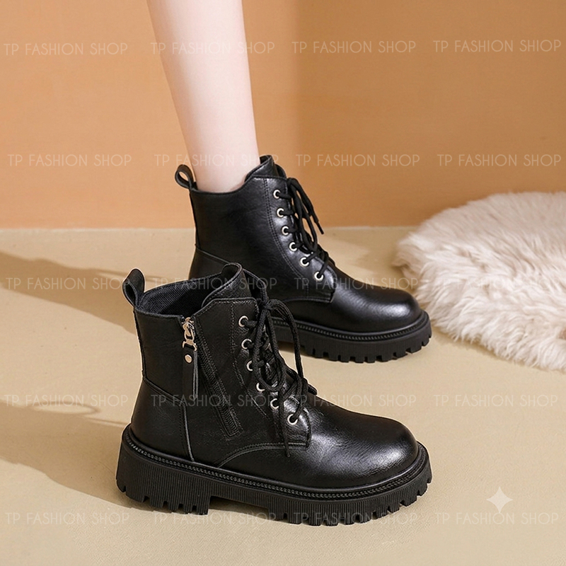 Giày boot nữ cổ ngắn CỘT DÂY đế thấp 5cm trẻ trung, hiện đại GBN80A