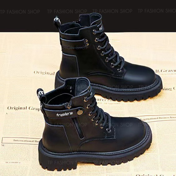 Giày boot nữ cột dây ĐẾ THẤP 5CM chống trượt có đai ngang TRẺ TRUNG GBN82A 