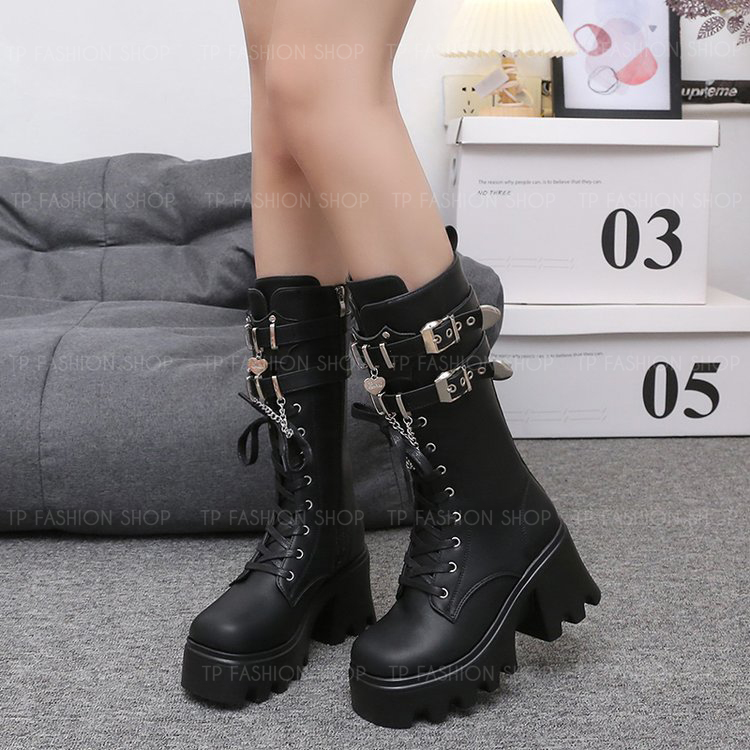 Giày boot Martin nữ CỔ LỬNG cột dây phong cách Punk cá tính mạnh mẽ GBN84A 