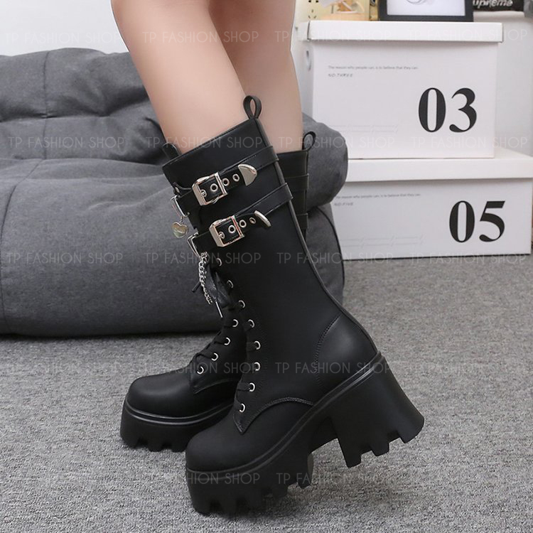 Giày boot Martin nữ CỔ LỬNG cột dây phong cách Punk cá tính mạnh mẽ GBN84A 