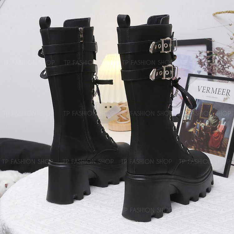 Giày boot Martin nữ CỔ LỬNG cột dây phong cách Punk cá tính mạnh mẽ GBN84A 