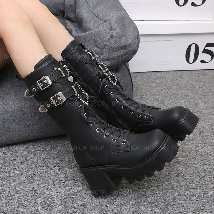 Giày boot Martin nữ CỔ LỬNG cột dây phong cách Punk cá tính mạnh mẽ GBN84A 