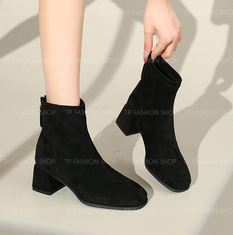 Giày boot nữ cổ ngắn chất da lộn MỀM ÊM CHÂN gót 5cm thoải mái đi bộ GBN86A