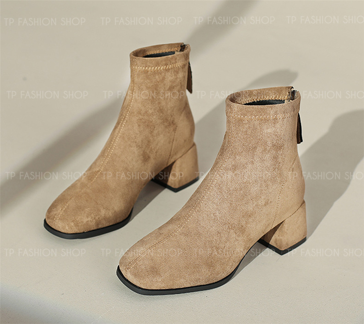 Giày boot nữ cổ ngắn màu KAKI chất da lộn MỀM ÊM CHÂN gót 5cm thoải mái đi bộ GBN86B