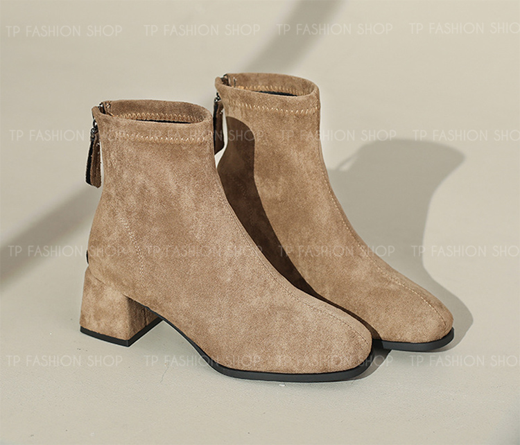Giày boot nữ cổ ngắn màu KAKI chất da lộn MỀM ÊM CHÂN gót 5cm thoải mái đi bộ GBN86B