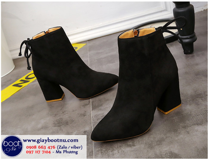 Boot nữ cổ ngắn màu đen đế vuông sành điệu GBN8901