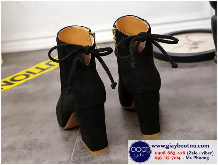 Boot nữ cổ ngắn màu đen đế vuông sành điệu GBN8901
