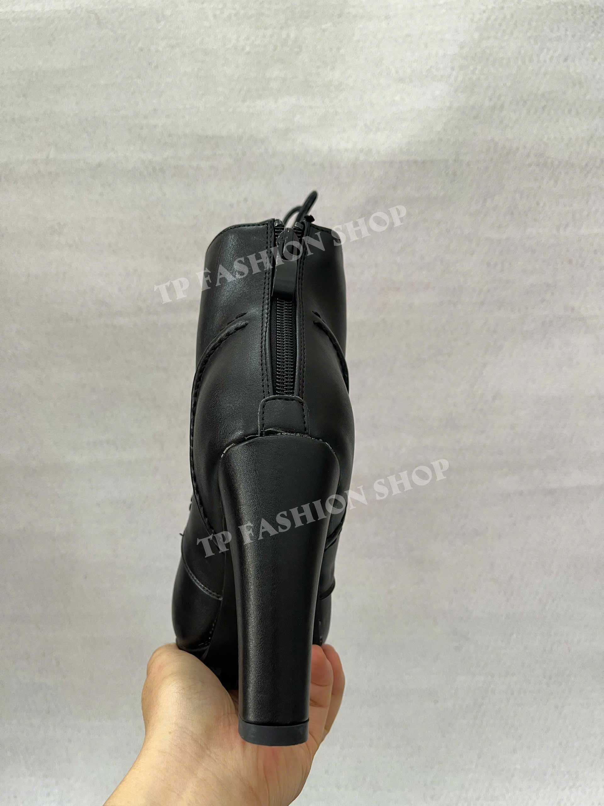 Giày boot nữ cột dây  gót vuông 10.5cm ÔM CHÂN TÔN DÁNG mang tiệc, biểu diễn, chụp ảnh GBN94