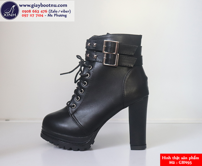 Boot nữ cổ ngắn màu đen cá tính GBN95