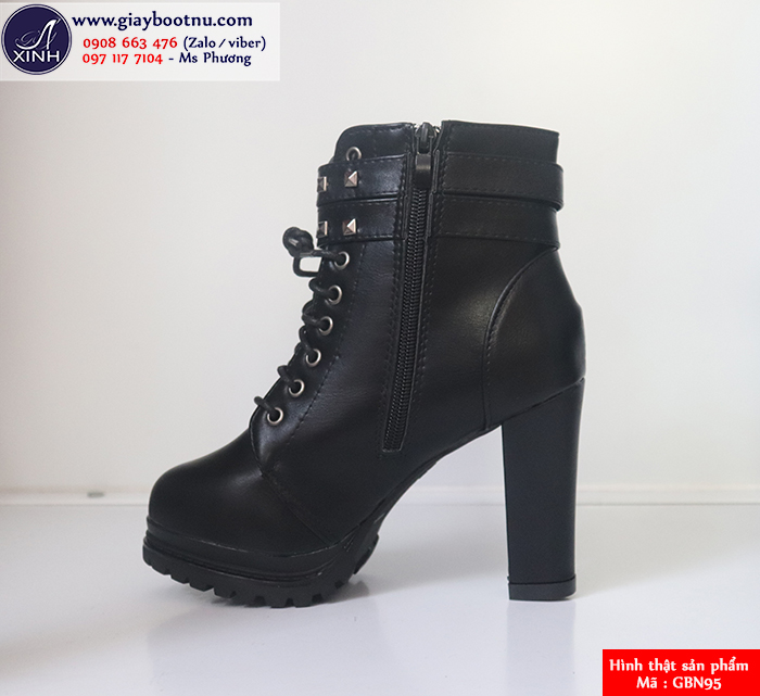 Boot nữ cổ ngắn màu đen cá tính GBN95
