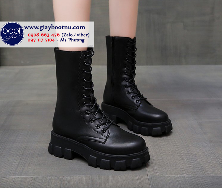 Giày boot nữ chiến bình đế cao cột dây CÁ TÍNH GBN9901