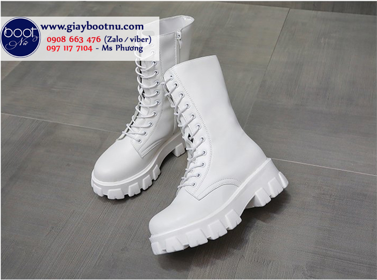 Giày boot nữ chiến binh màu trắng đế cao XINH XẮN GBN9902