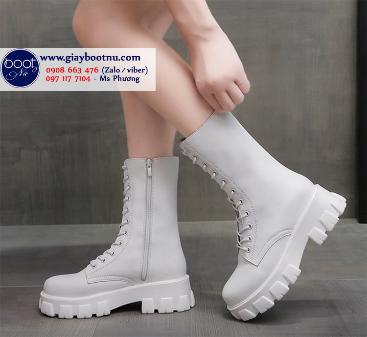Giày boot nữ chiến binh màu trắng đế cao XINH XẮN GBN9902