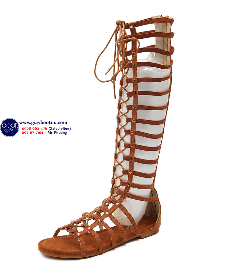 Sandal dây chiến binh màu da bò đế trệt ôm chân GCC0102