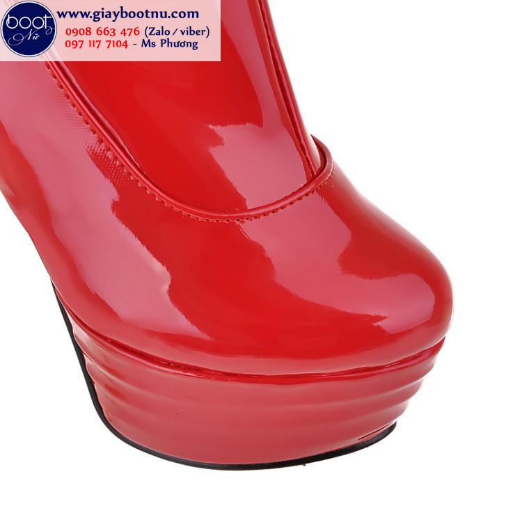 Boot đùi nữ da bóng màu đỏ gót vuông 13cm GCC11303
