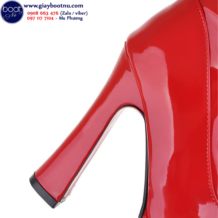 Boot đùi nữ da bóng màu đỏ gót vuông 13cm GCC11303
