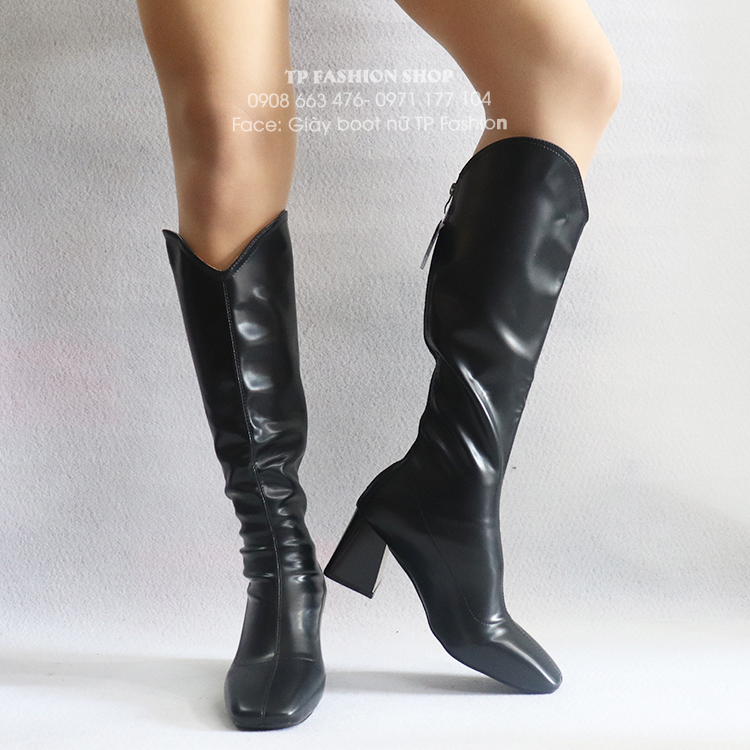 Giày boot nữ cổ cao dưới gối cổ xẻ gót vuông 7cm HIỆN ĐẠI GCC12501