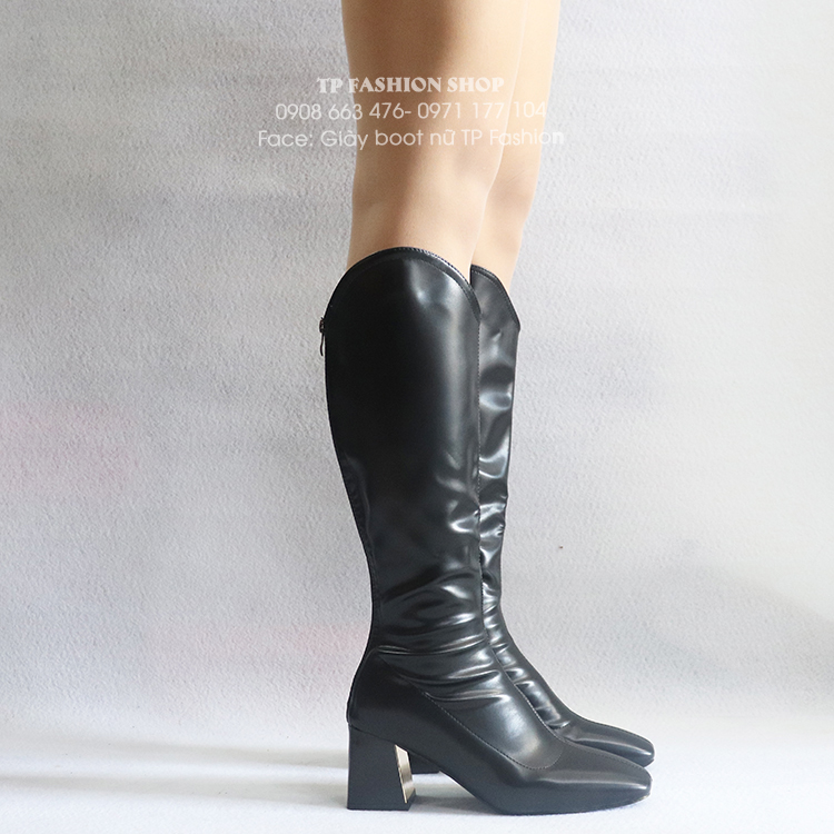 Giày boot nữ cổ cao dưới gối cổ xẻ gót vuông 7cm HIỆN ĐẠI GCC12501