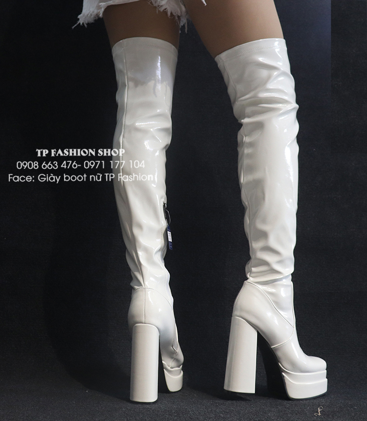 Giày boot dancer cổ cao qua gối gót 14cm đế kép 3 màu đen, trắng, đỏ GCC131