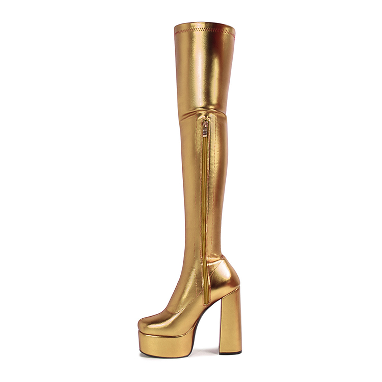 Giày boot VÀNG ĐỒNG cổ cao GÓT 14CM mũi vuông form ÔM CHÂN, THON DÁNG mang tiệc, biểu diễn GCC14B