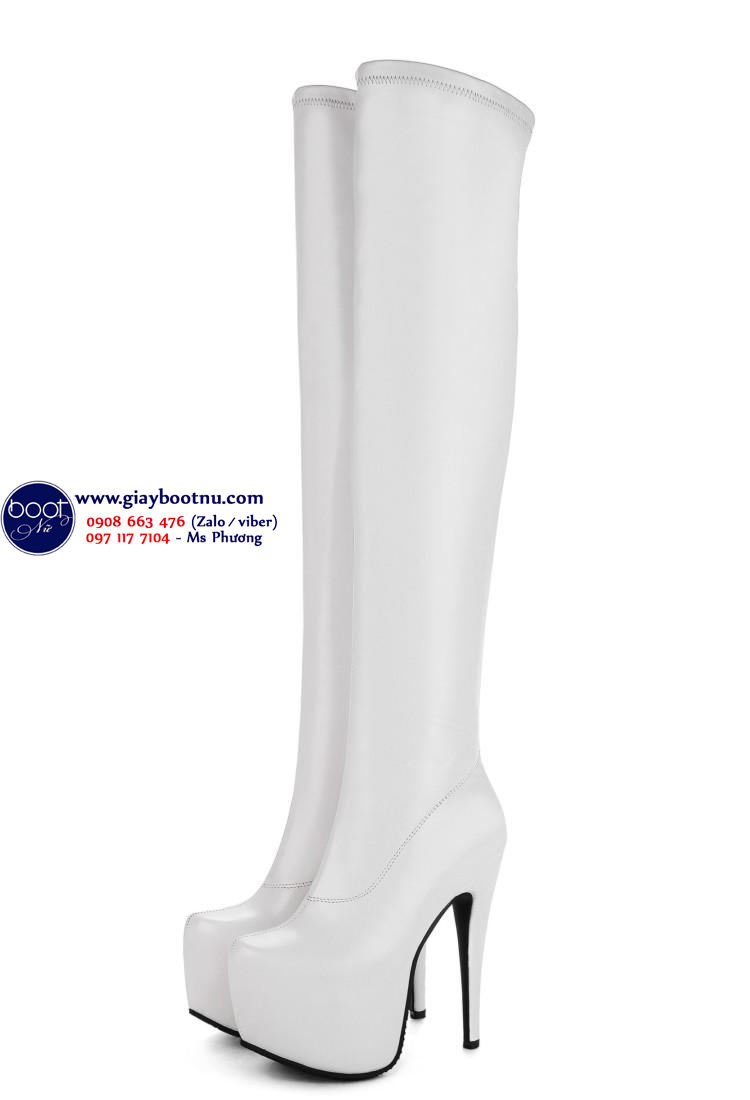 Boot đùi cao 15cm màu trắng gót nhọn THỜI THƯỢNG GCC2602
