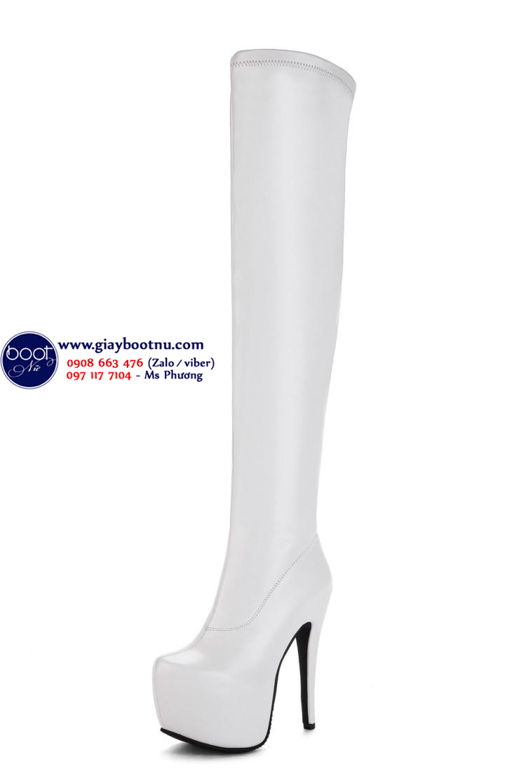 Boot đùi cao 15cm màu trắng gót nhọn THỜI THƯỢNG GCC2602