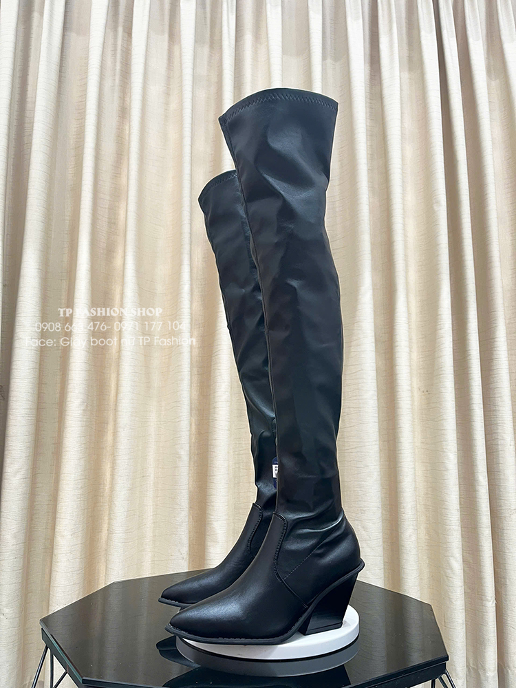 Giày boot nữ cổ cao ống siêu dài 62cm GÓT VUÔNG XÉO 8CM mũi nhọn SÀNH ĐIỆU GCC30A