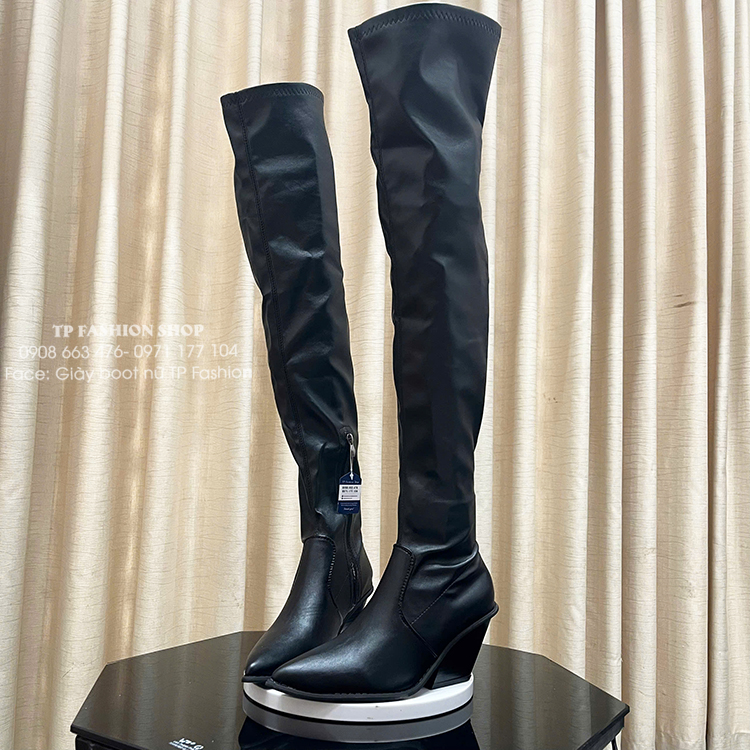 Giày boot nữ cổ cao ống siêu dài 62cm GÓT VUÔNG XÉO 8CM mũi nhọn SÀNH ĐIỆU GCC30A