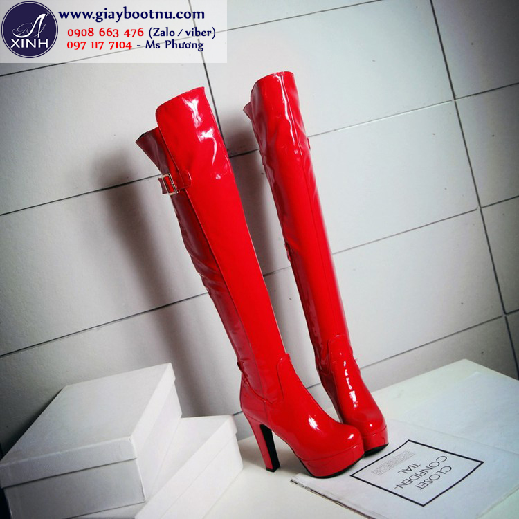 Boot đùi da bóng màu đỏ gót cao 12cm GCC3302