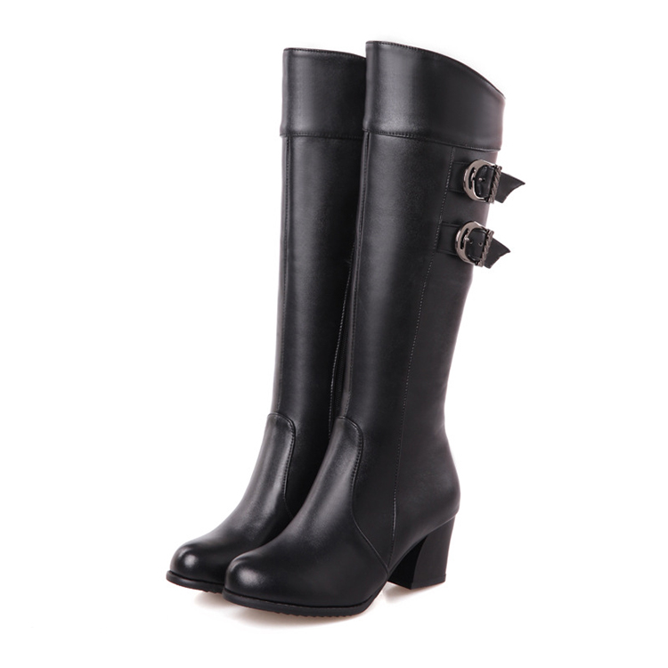 Giày boot cổ cao dưới gối MÀU ĐEN gót vuông 6cm 2 quai cài trẻ trung hiện đại GBN35A