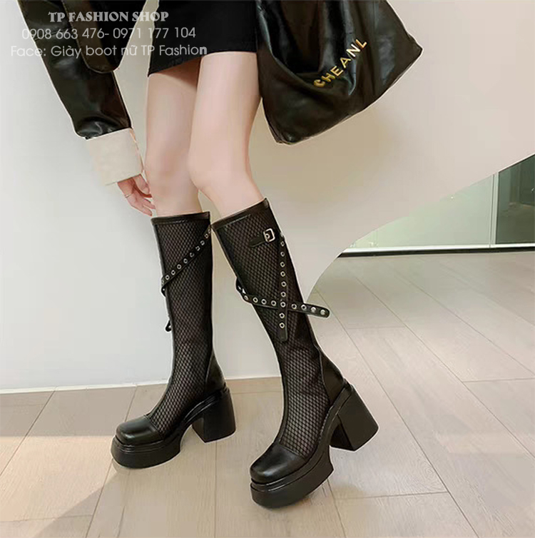 Giày boot lưới nữ cổ cao ĐẾ DẦY phong cách trẻ trung hiện đại GCC43A