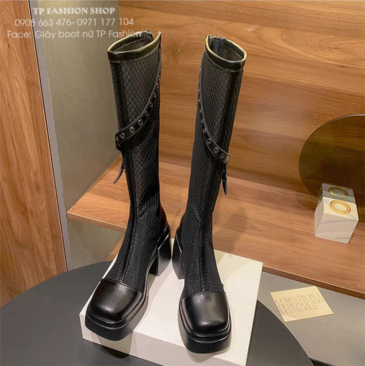 Giày boot lưới nữ cổ cao ĐẾ DẦY phong cách trẻ trung hiện đại GCC43A