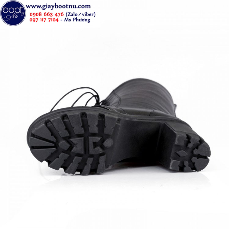 Giày boot nữ cổ cao cột dây màu đen GCC4501