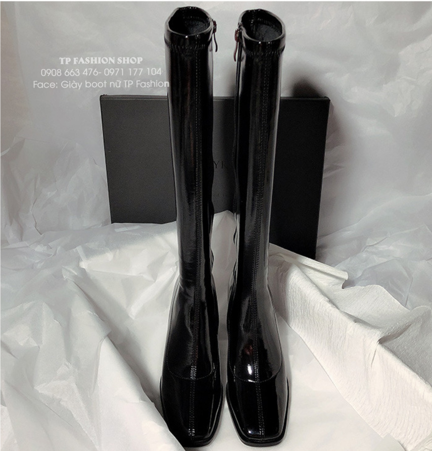 Giày boot nữ cổ cao DƯỚI GỐI chất da bóng mềm ôm chân gót trụ SANG CHẢNH GCC47A