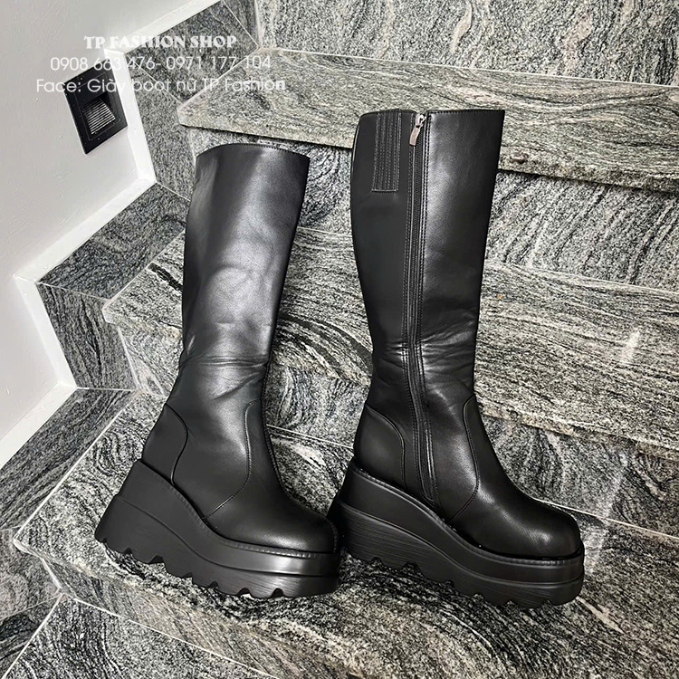 Giày boot cổ cao dưới gối ống đứng ĐẾ DẦY cao 12cm HACK DÁNG trẻ trung GCC48A