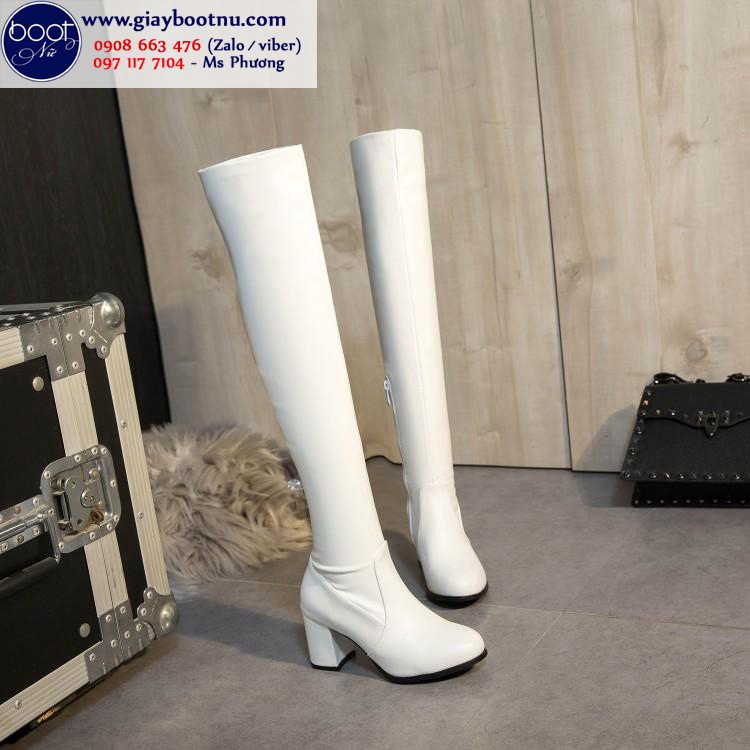 Boot đùi màu trắng gót vuông đế 7cm SÀNH ĐIỆU  GCC5102